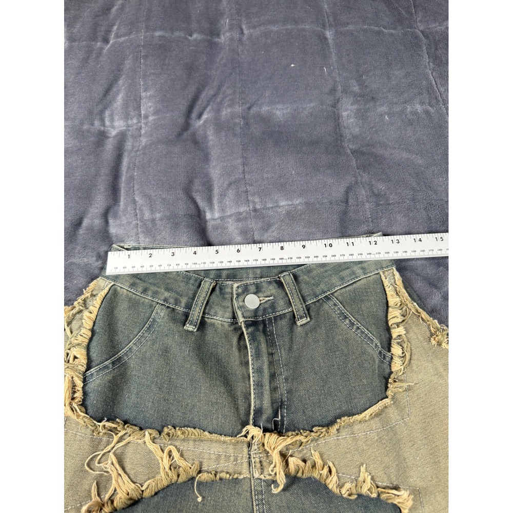 Romwe XS‎ Distressed Fringe Jeans Blue Denim Cargo Pockets Grungecore - Picture 6 of 12